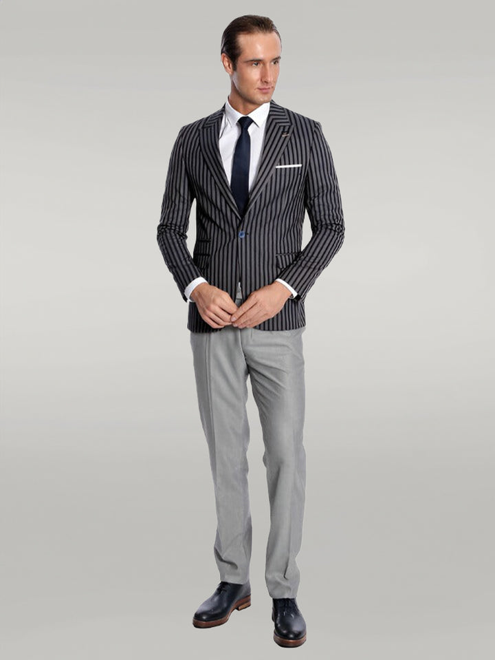 Navy Blue Striped Slim-Fit Blazer - Wessi