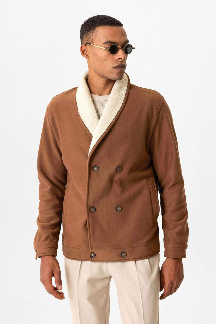 Tan Contrast Collar Men's Jacket with Lining Detail - Wessi