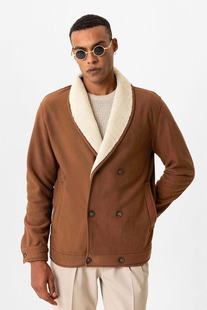 Tan Contrast Collar Men's Jacket with Lining Detail - Wessi