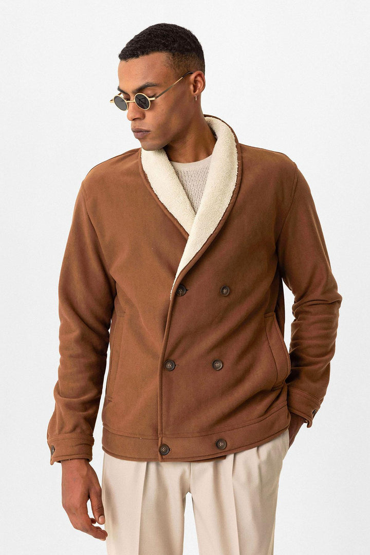 Tan Contrast Collar Men's Jacket with Lining Detail - Wessi