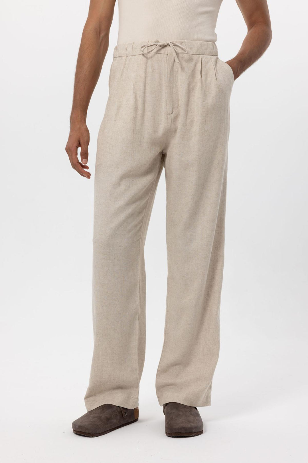 Men's Stone Belted Linen Blend Pants - Wessi