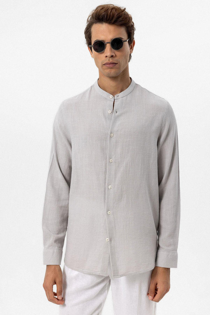 Chemise tissée col mao homme pierre - Wessi