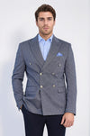 Navy Pinstriped Slim Fit Double-Breasted Blazer with Silver Metal Buttons – Wessi