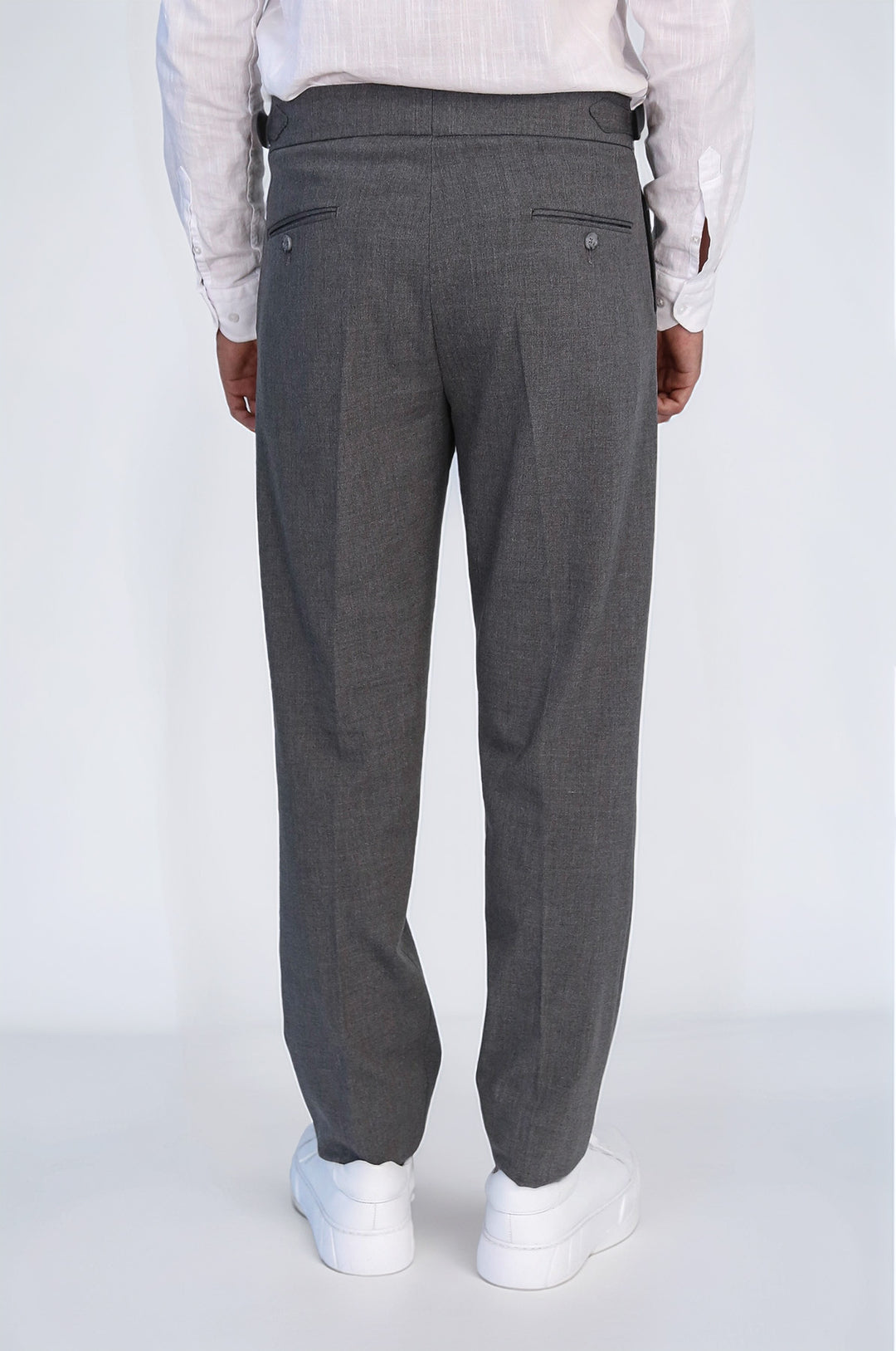 Anthracite Double-Pleated High-Waisted Slim Fit Trousers with Side Buckles – Wessi