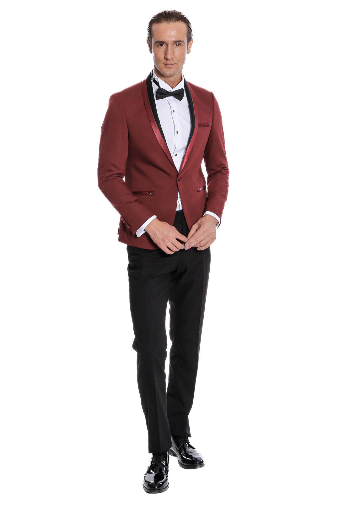 Shawl Lapel Burgundy Tuxedo Suit | Wessi