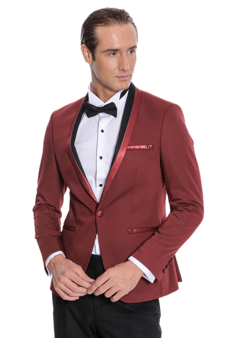 Shawl Lapel Burgundy Tuxedo Suit | Wessi