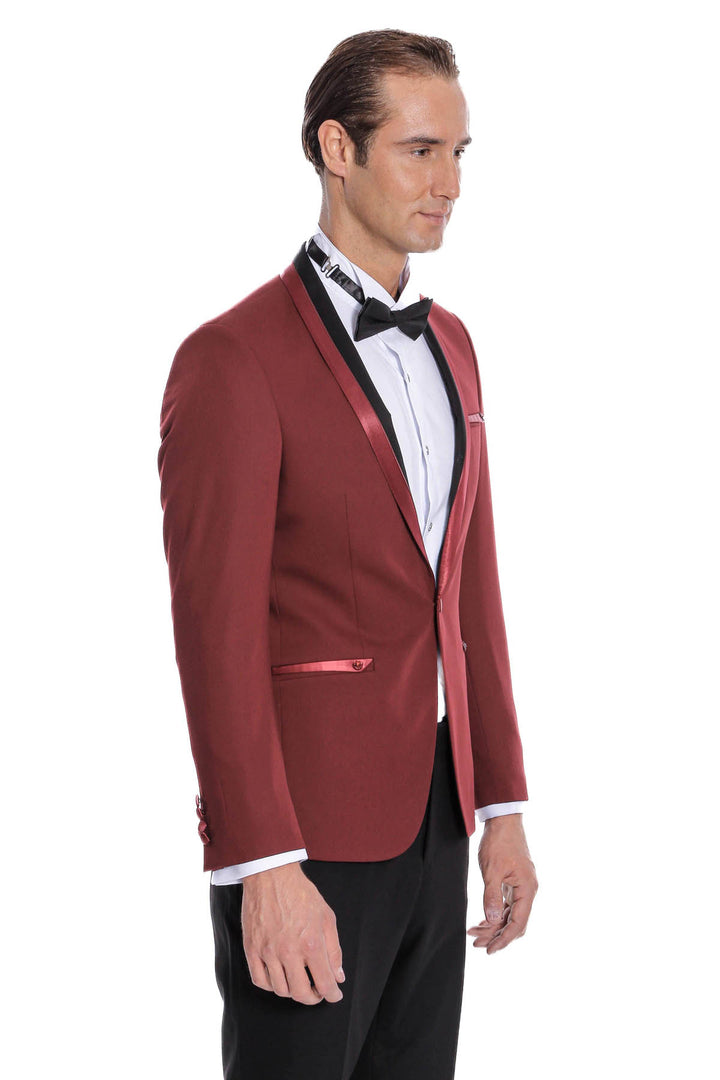 Shawl Lapel Burgundy Tuxedo Suit | Wessi