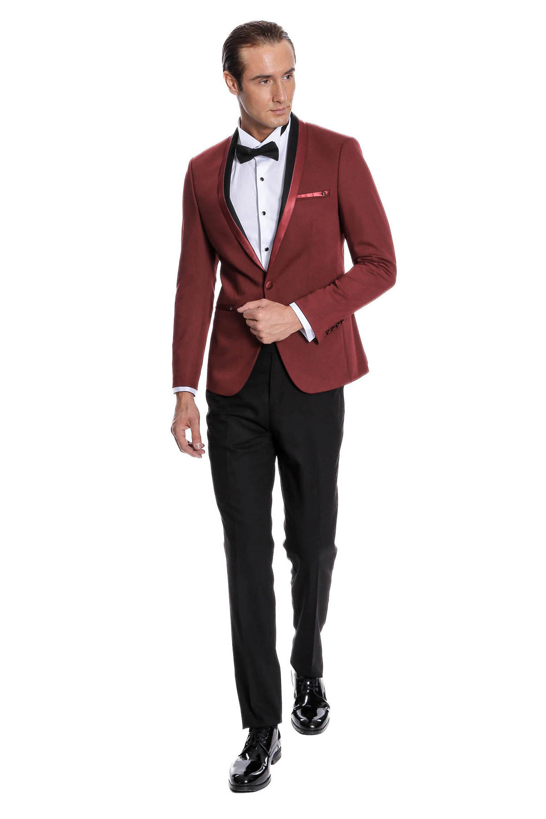 Shawl Lapel Burgundy Tuxedo Suit | Wessi