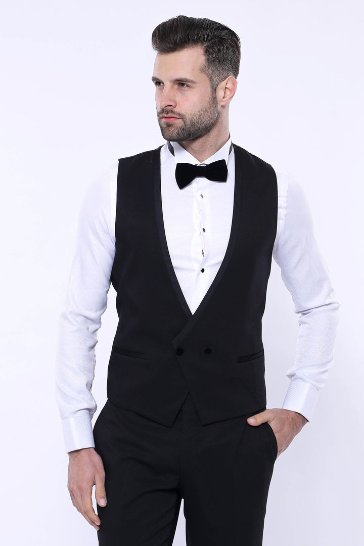 Detachable Velvet Lapel Black Tuxedo - Wessi