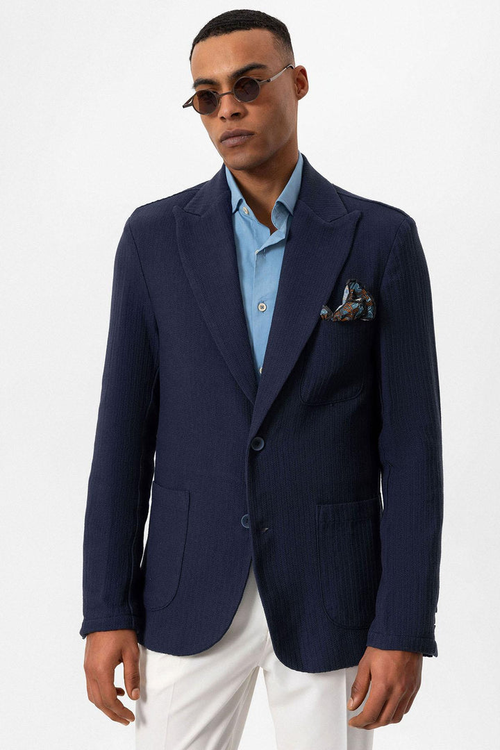 Chaqueta Blazer Lisa Con Bolsillos Azul Marino Para Hombre - Wessi