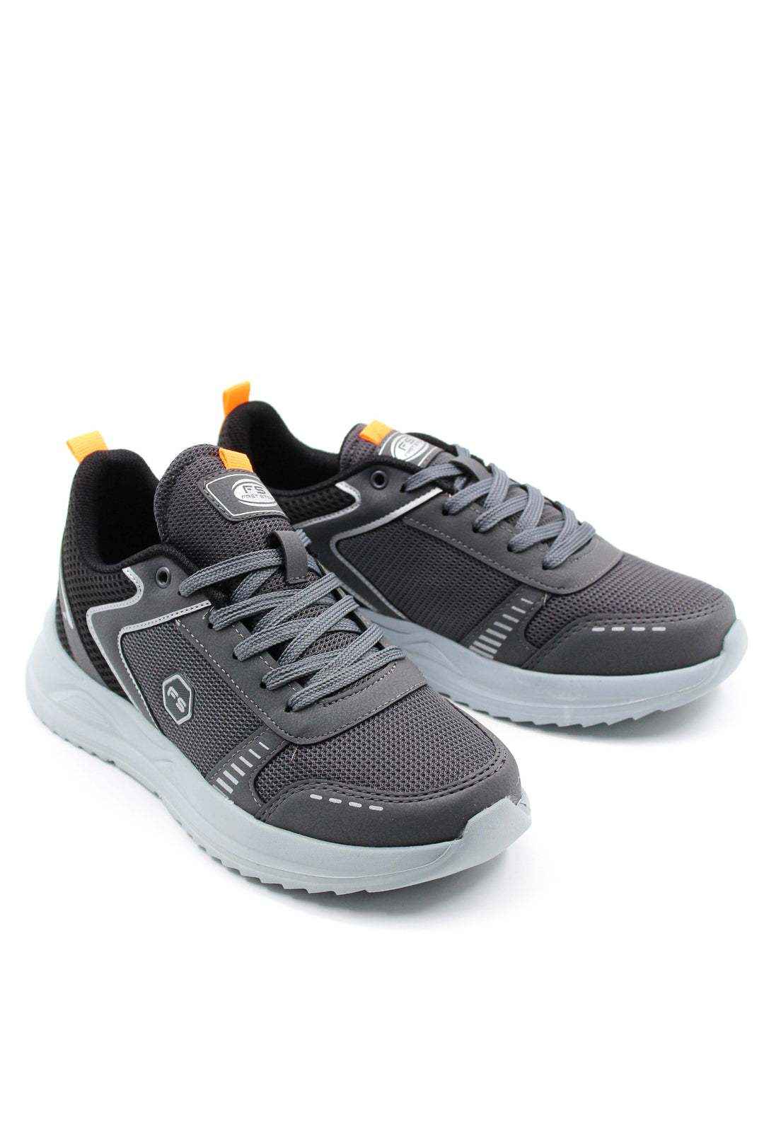 Men's Gray and Black Athletic Sneakers with Orange Accents - Wessi