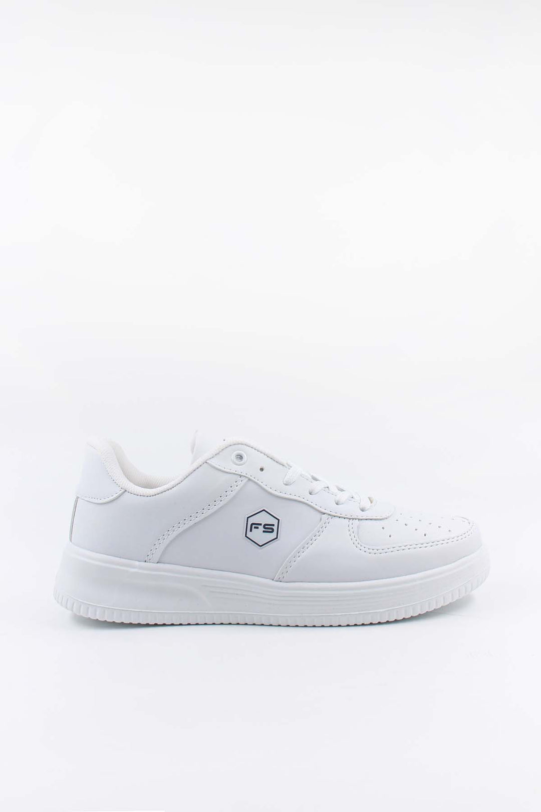 Men's All-White Leather Low-Top Sneakers with Perforated Details - Wessi