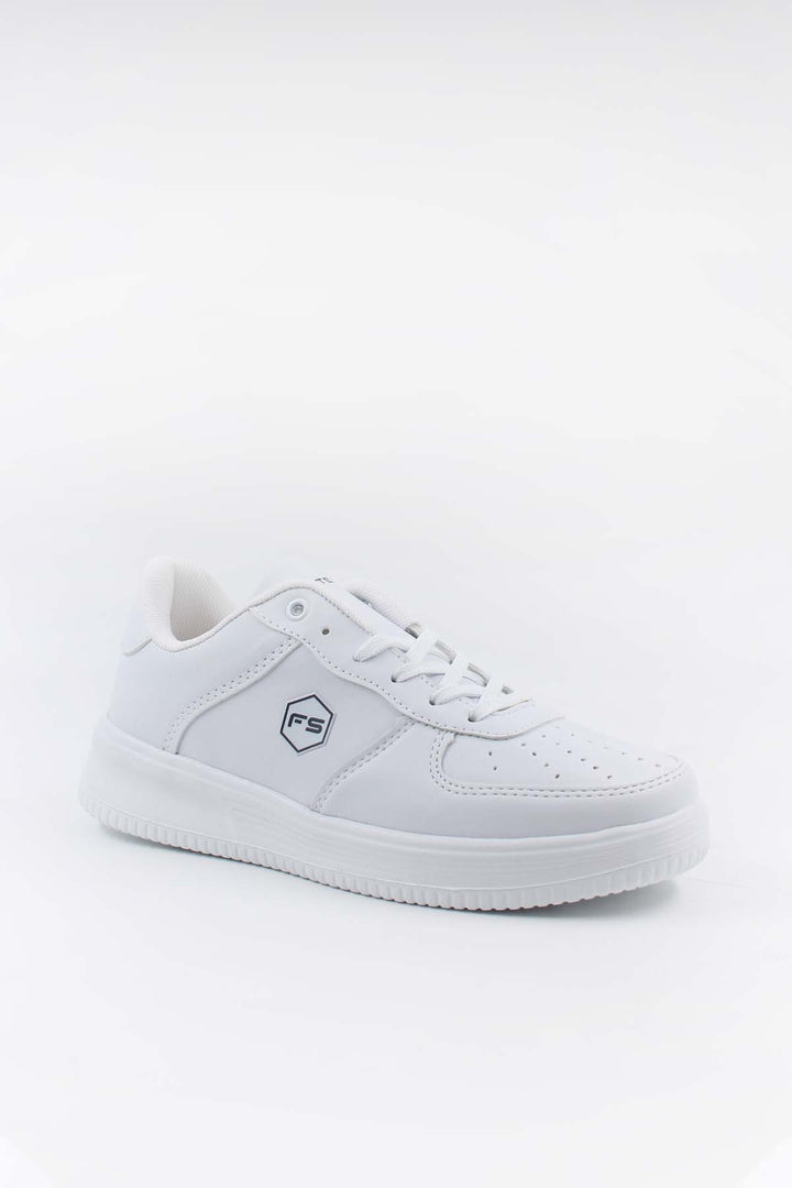 Men's All-White Leather Low-Top Sneakers with Perforated Details - Wessi