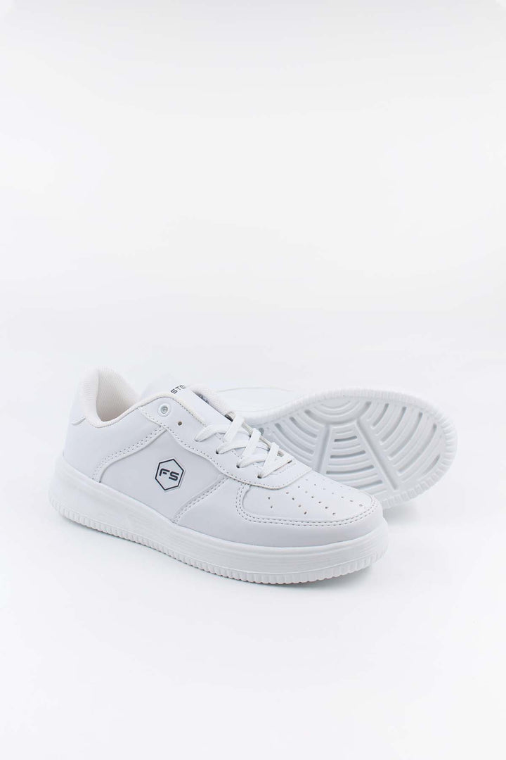 Men's All-White Leather Low-Top Sneakers with Perforated Details - Wessi