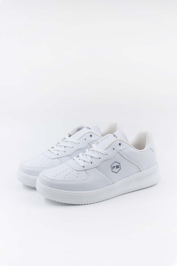 Men's All-White Leather Low-Top Sneakers with Perforated Details - Wessi