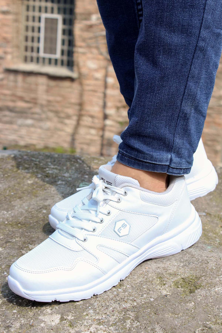 Men's All-White Athletic Sneakers-Wessi