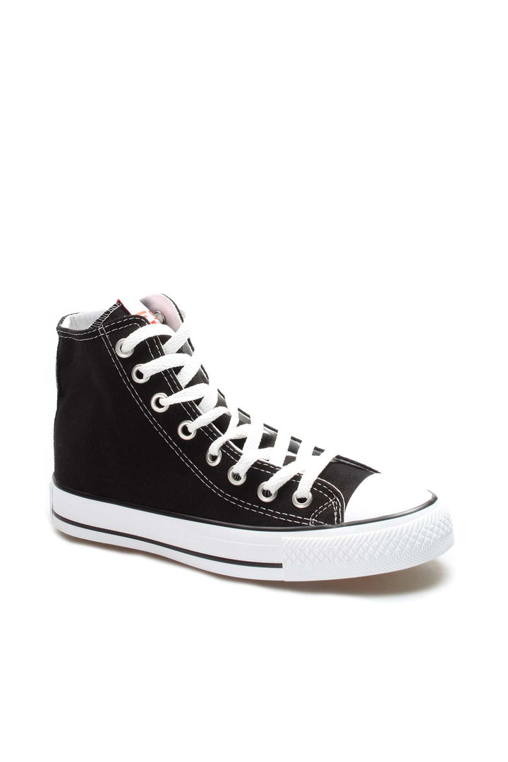 Men's Black High-Top Canvas Sneakers with White Laces - Wessi