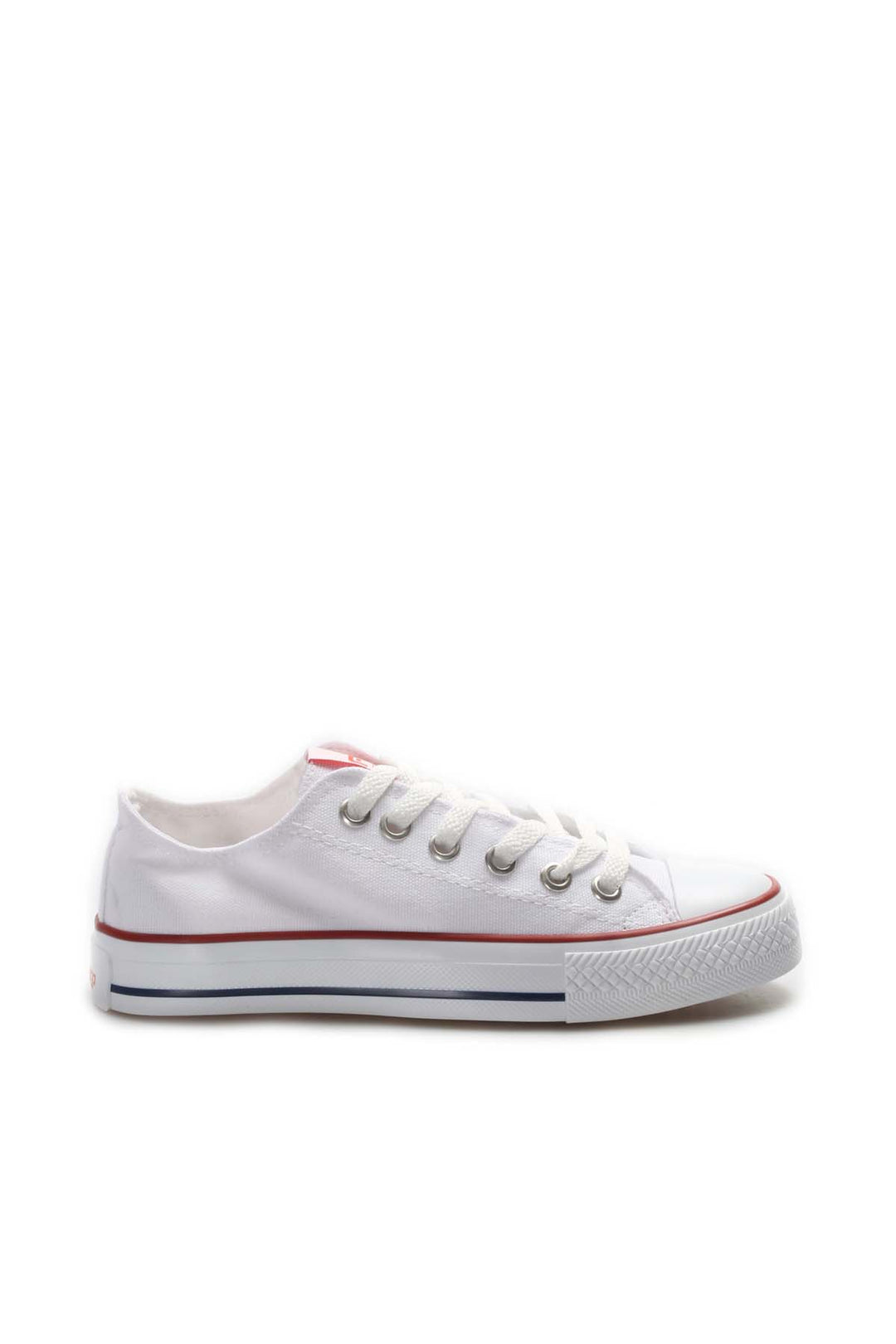 Men's White Canvas Low-Top Sneakers with Red Stripe Detail - Wessi