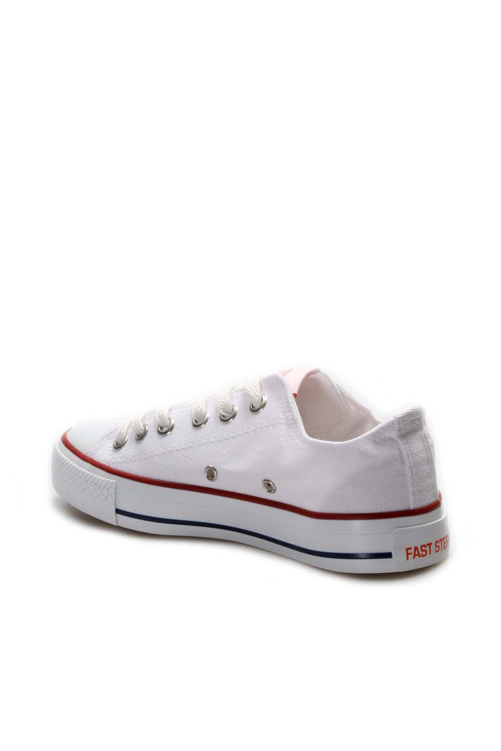 Men's White Canvas Low-Top Sneakers with Red Stripe Detail - Wessi