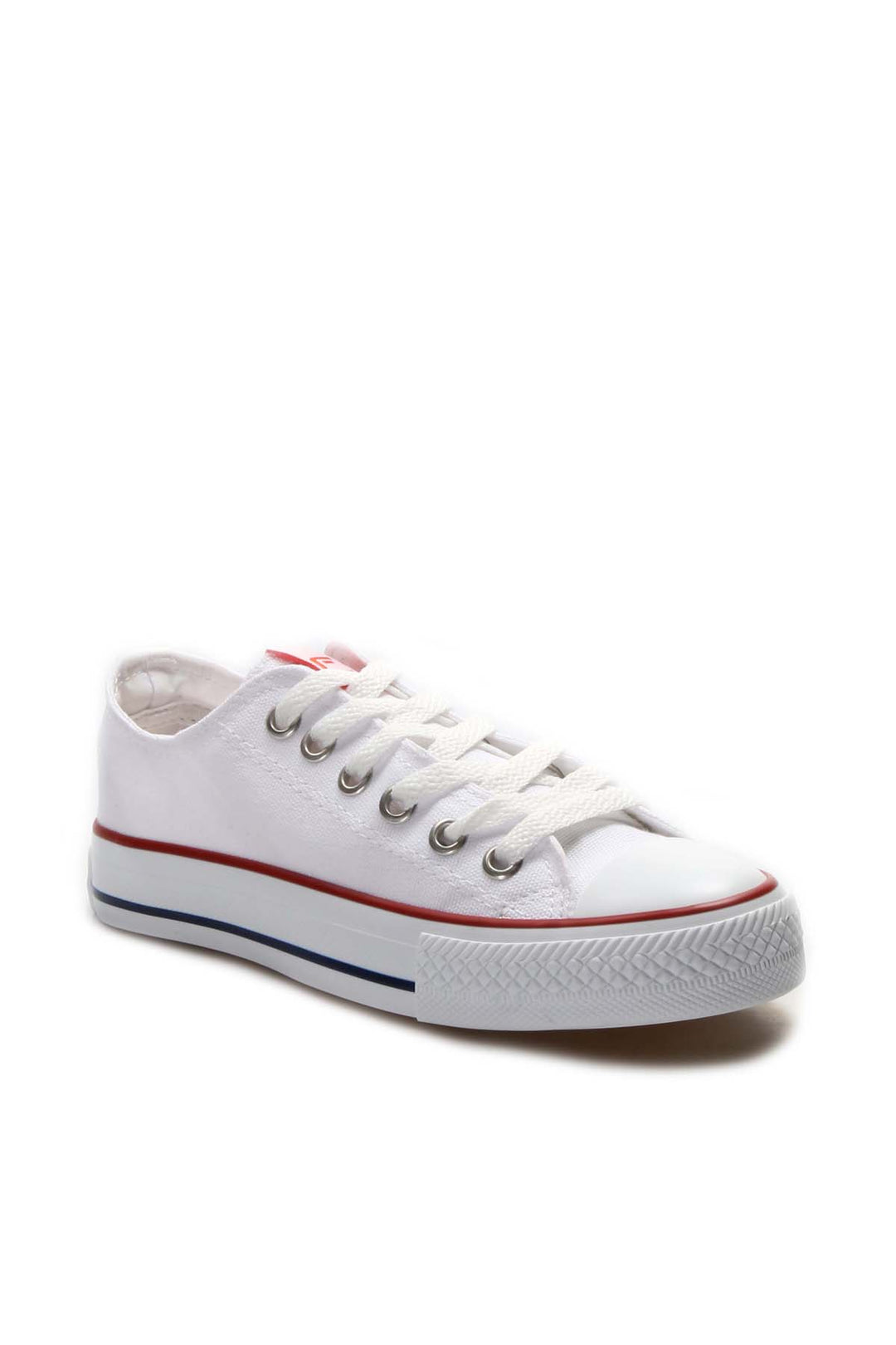 Men's White Canvas Low-Top Sneakers with Red Stripe Detail - Wessi