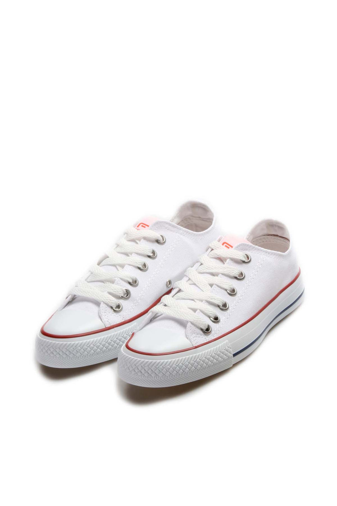 Men's White Canvas Low-Top Sneakers with Red Stripe Detail - Wessi