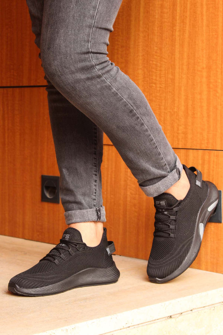 Men's Black Knit Sneakers with Lightweight Sole - Wessi