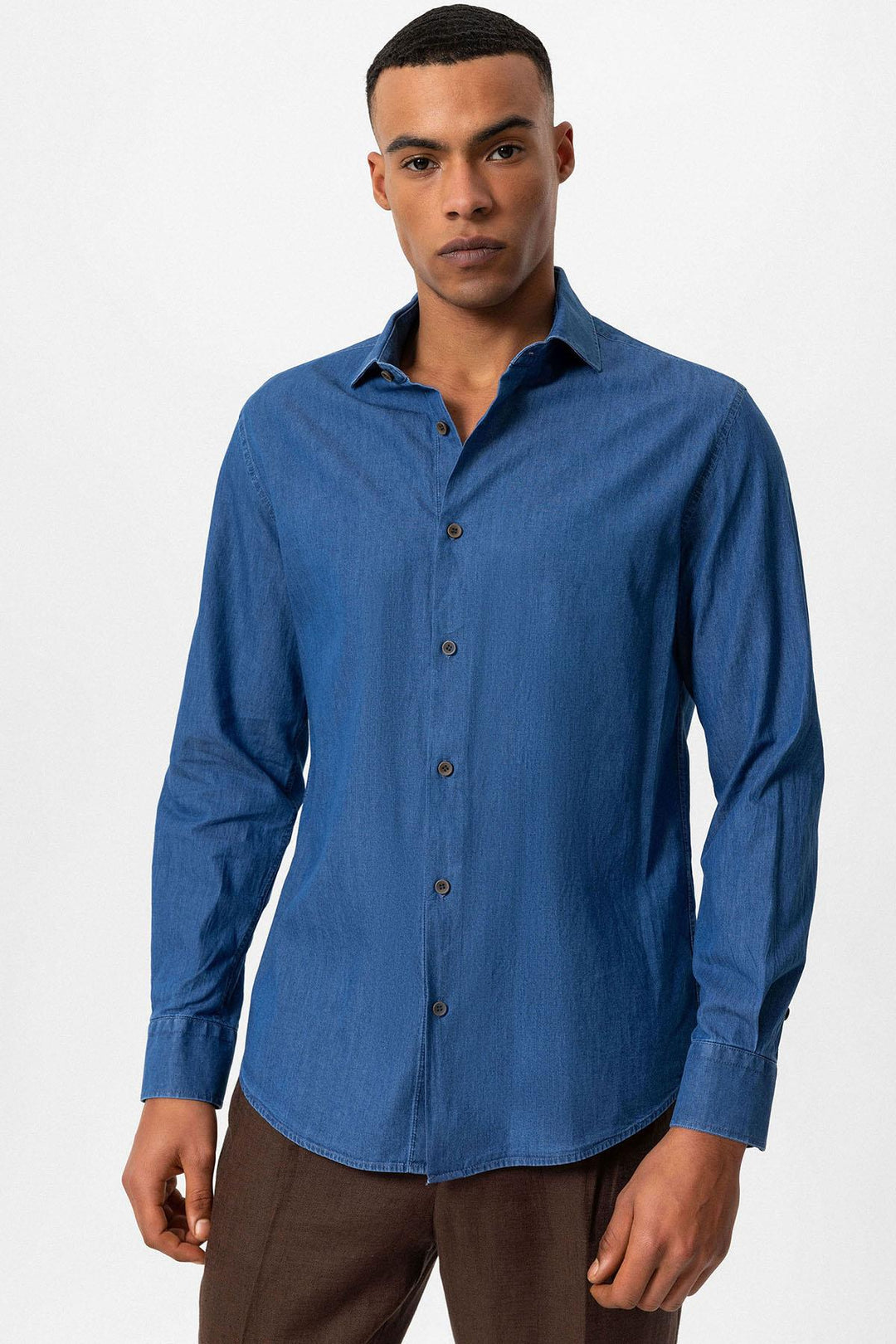 Camisa vaquera de manga larga azul para hombre - Wessi