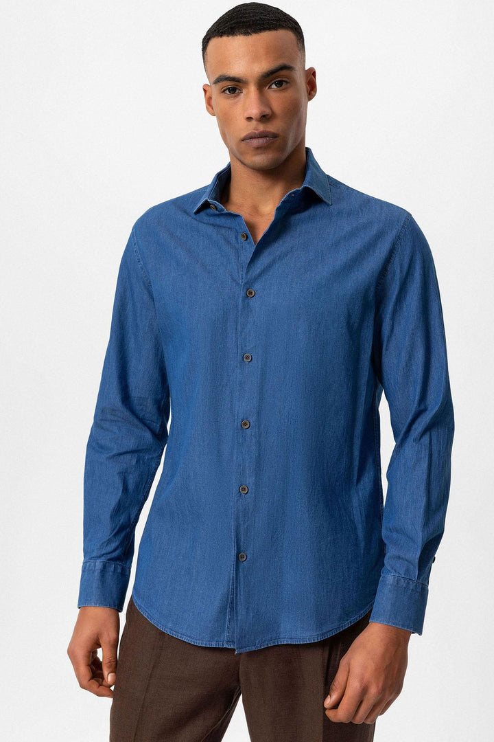 Camisa vaquera de manga larga azul para hombre - Wessi