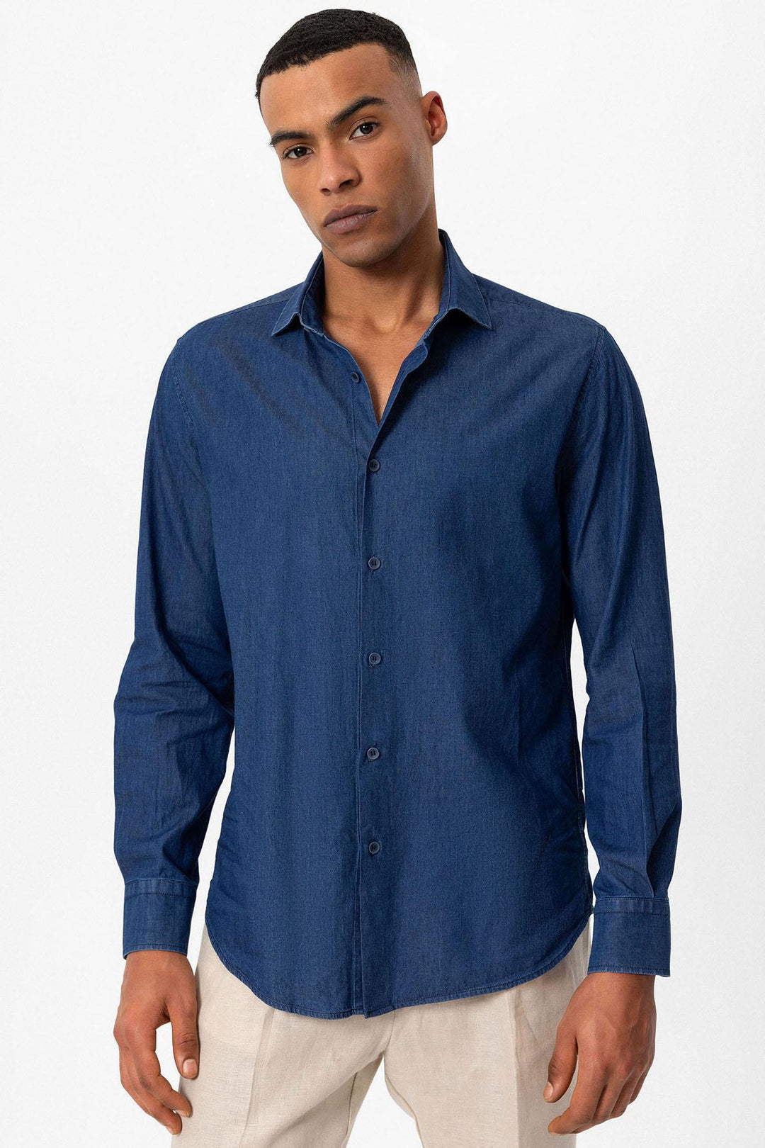 Camisa vaquera de manga larga azul marino para hombre - Wessi