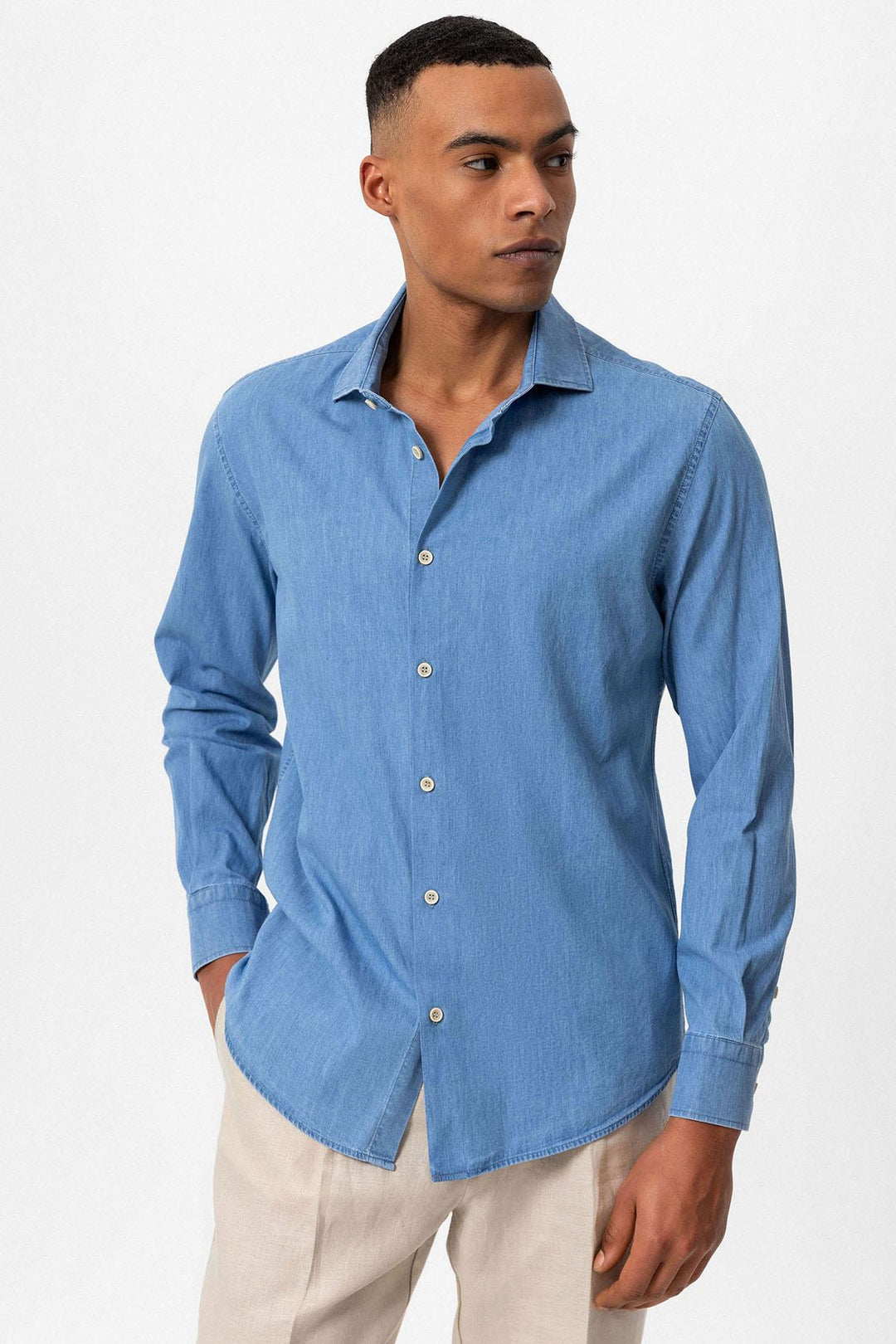 Chemise en jean bleu clair à manches longues pour homme - Wessi