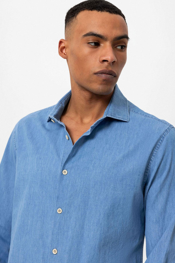 Chemise en jean bleu clair à manches longues pour homme - Wessi