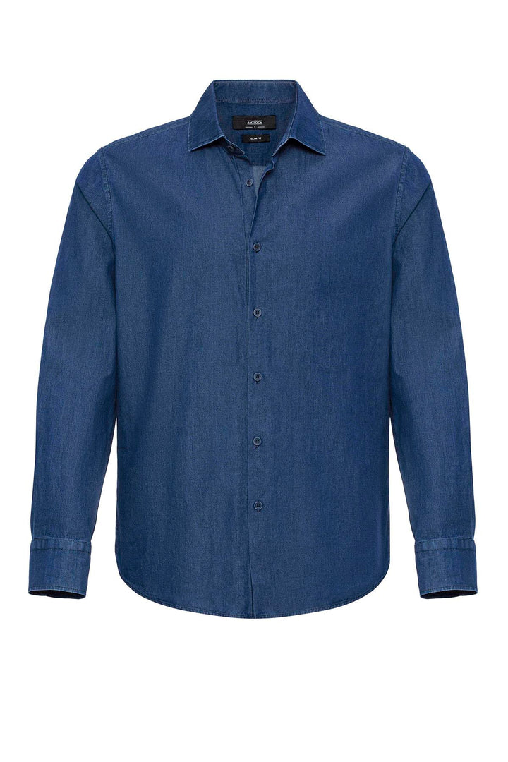 Camisa vaquera de manga larga azul marino para hombre - Wessi