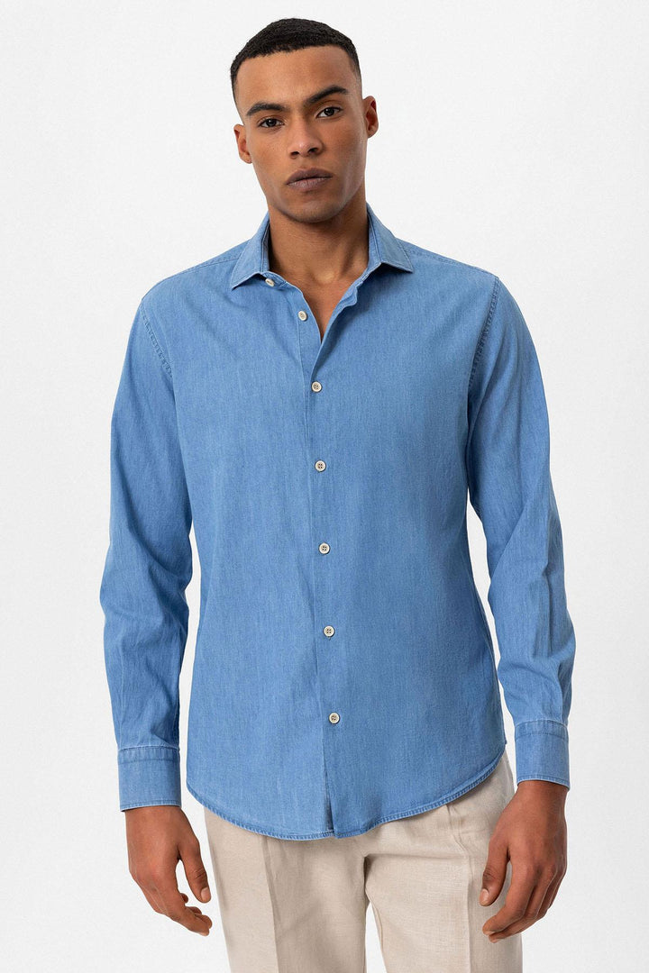 Chemise en jean bleu clair à manches longues pour homme - Wessi