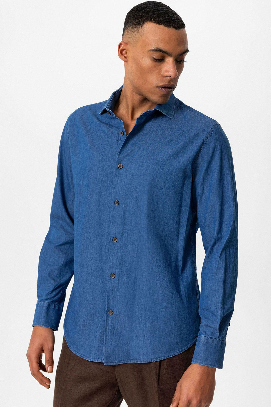 Camisa vaquera de manga larga azul para hombre - Wessi