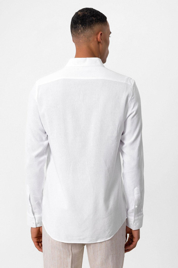 Men's White Long Sleeve Linen Shirt - Wessi