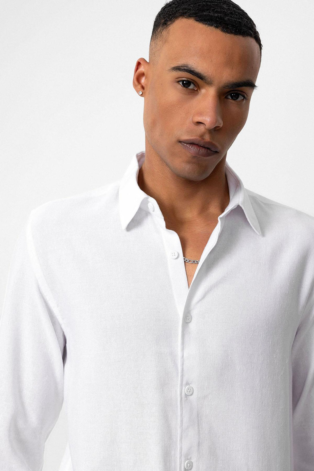 Men's White Long Sleeve Linen Shirt - Wessi