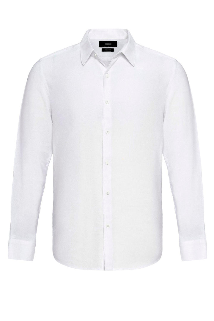 Men's White Long Sleeve Linen Shirt - Wessi