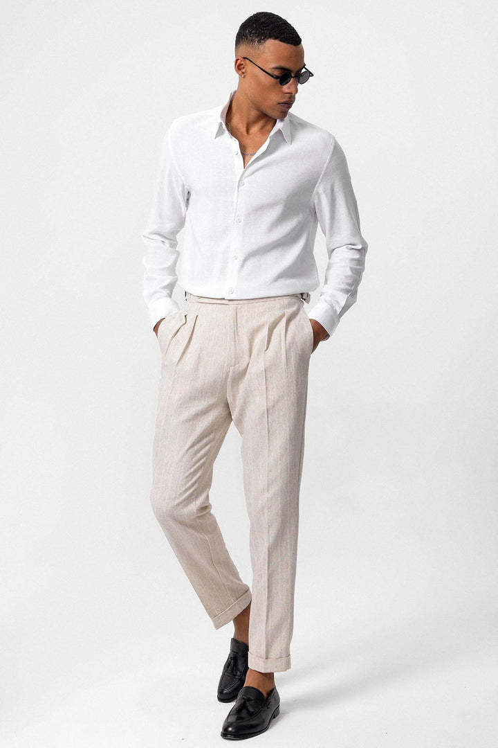 Men's White Long Sleeve Linen Shirt - Wessi