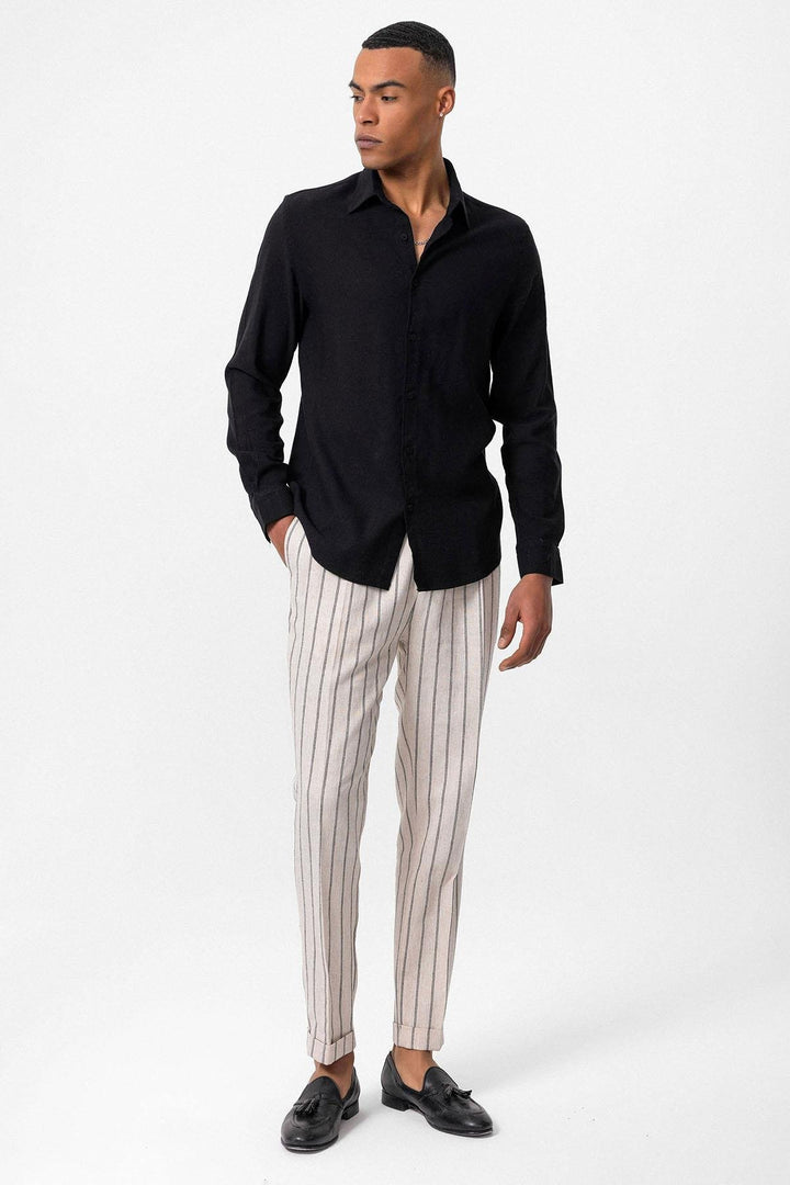 Men's Black Long Sleeve Linen Shirt - Wessi