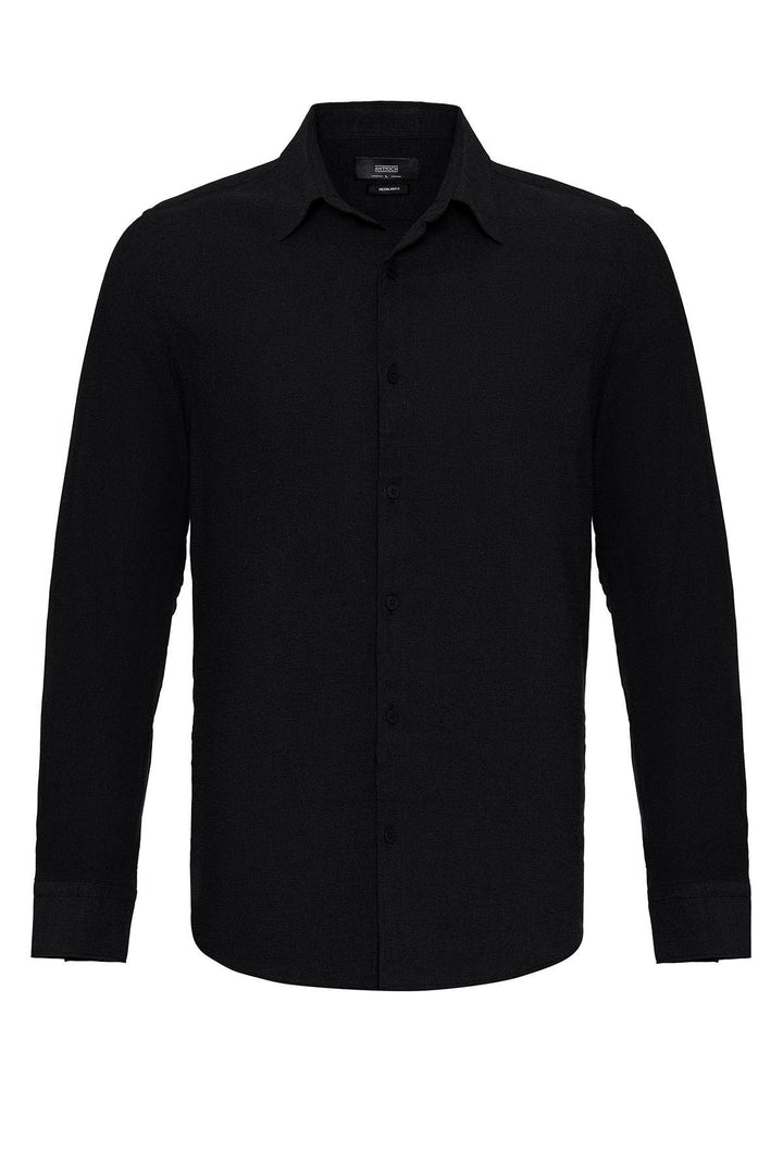 Camisa de hombre de lino de manga larga negra - Wessi