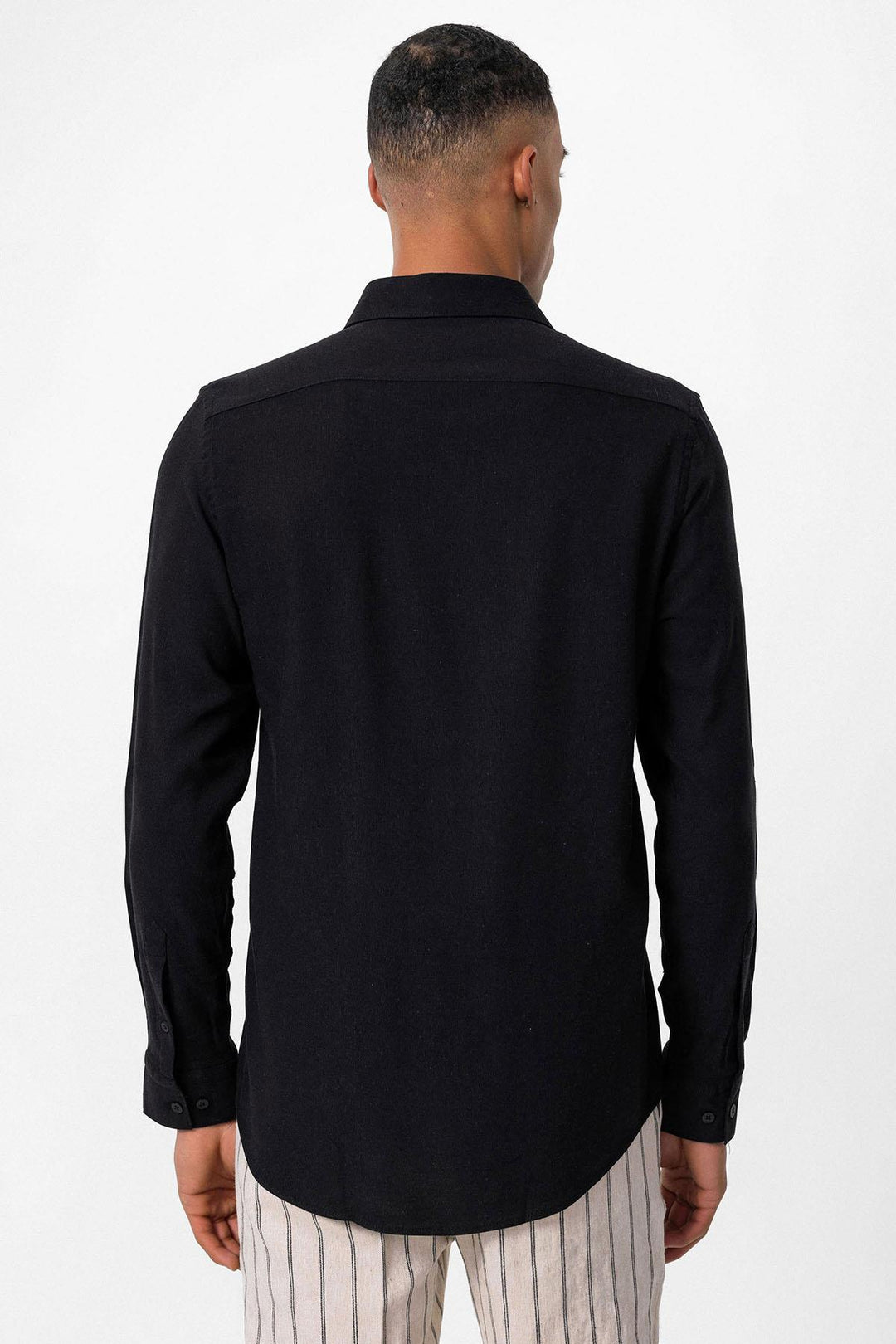 Men's Black Long Sleeve Linen Shirt - Wessi