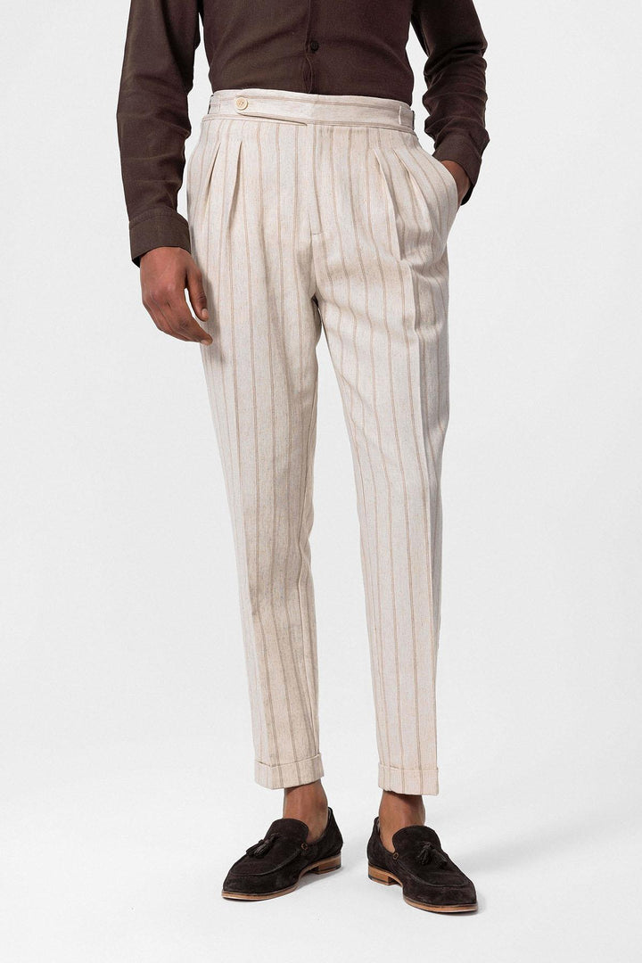 Men's Mink Vizon High-Waist Linen Blend Pants - Wessi