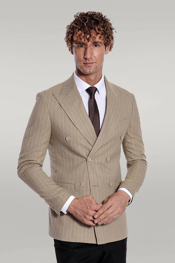 Blazer Homme Rayé Double Boutonnage Crème - Wessi