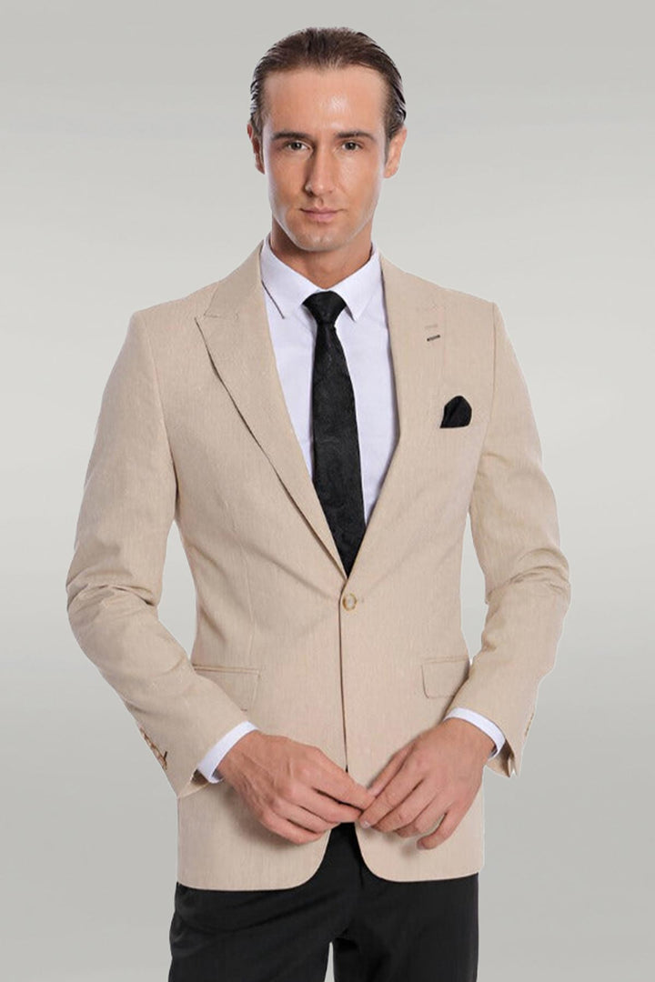 Chaqueta Slim Fit Solapa De Pico Beige - Wessi