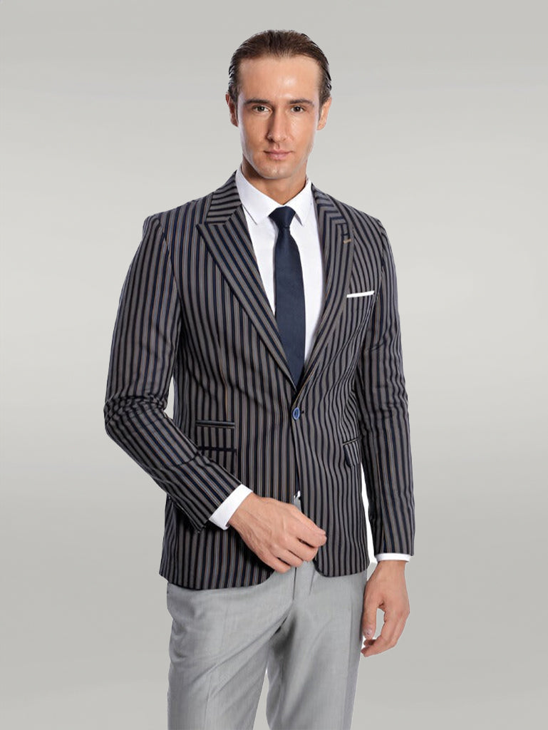 Blazer Slim Fit Rayas Azul Marino - Wessi