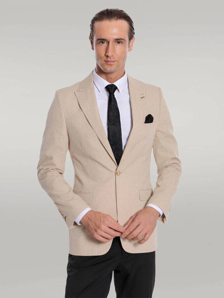 Slim Fit Peak Lapel Beige Jacket Wessi