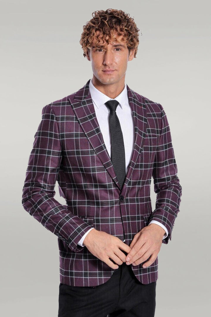 Blazer Hombre Slim Fit Morado Solapa De Pico - Wessi