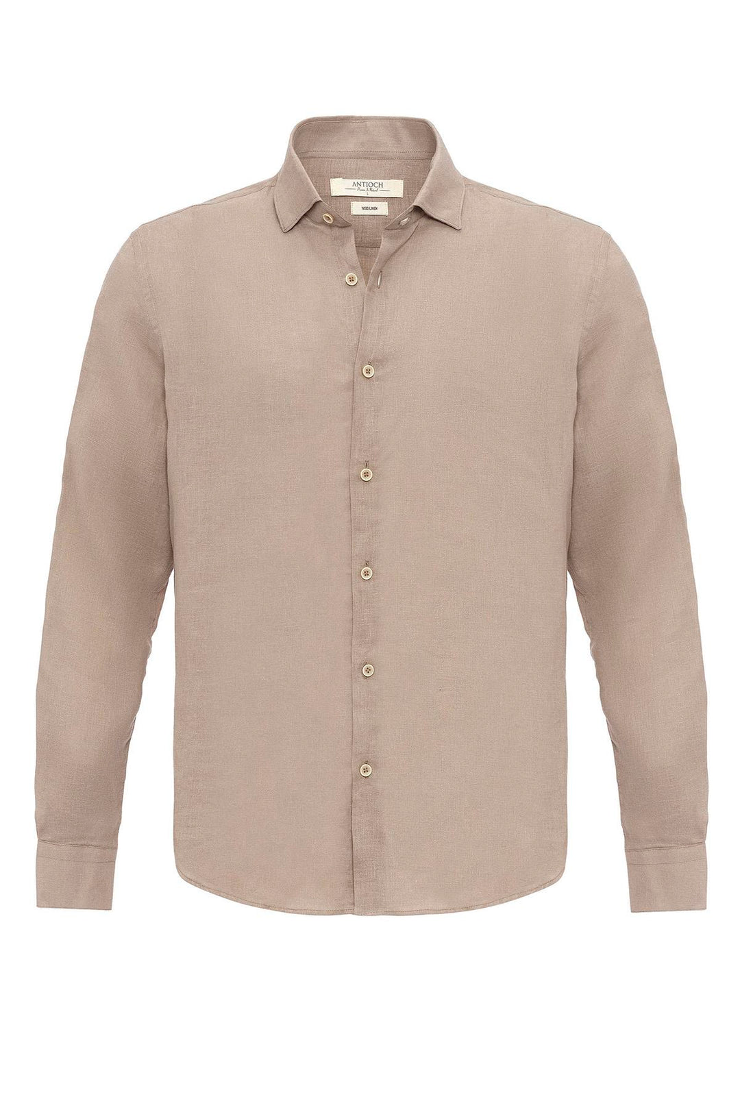 Men's Beige Collar Button Detailed 100% Linen  Shirt - Wessi