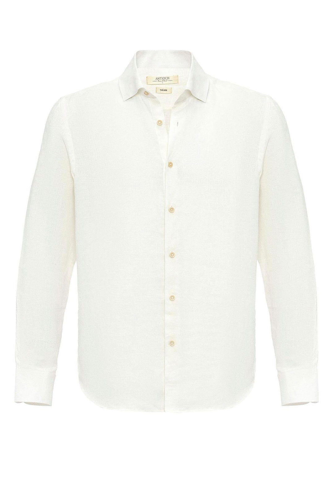 Men's White Collar Button Detail 100% Linen  Shirt - Wessi