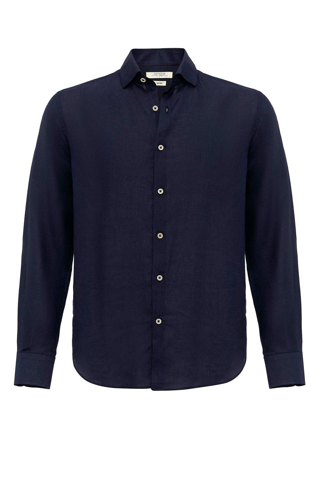 Men's Navy Blue Collar Button Detailed 100% Linen  Shirt - Wessi